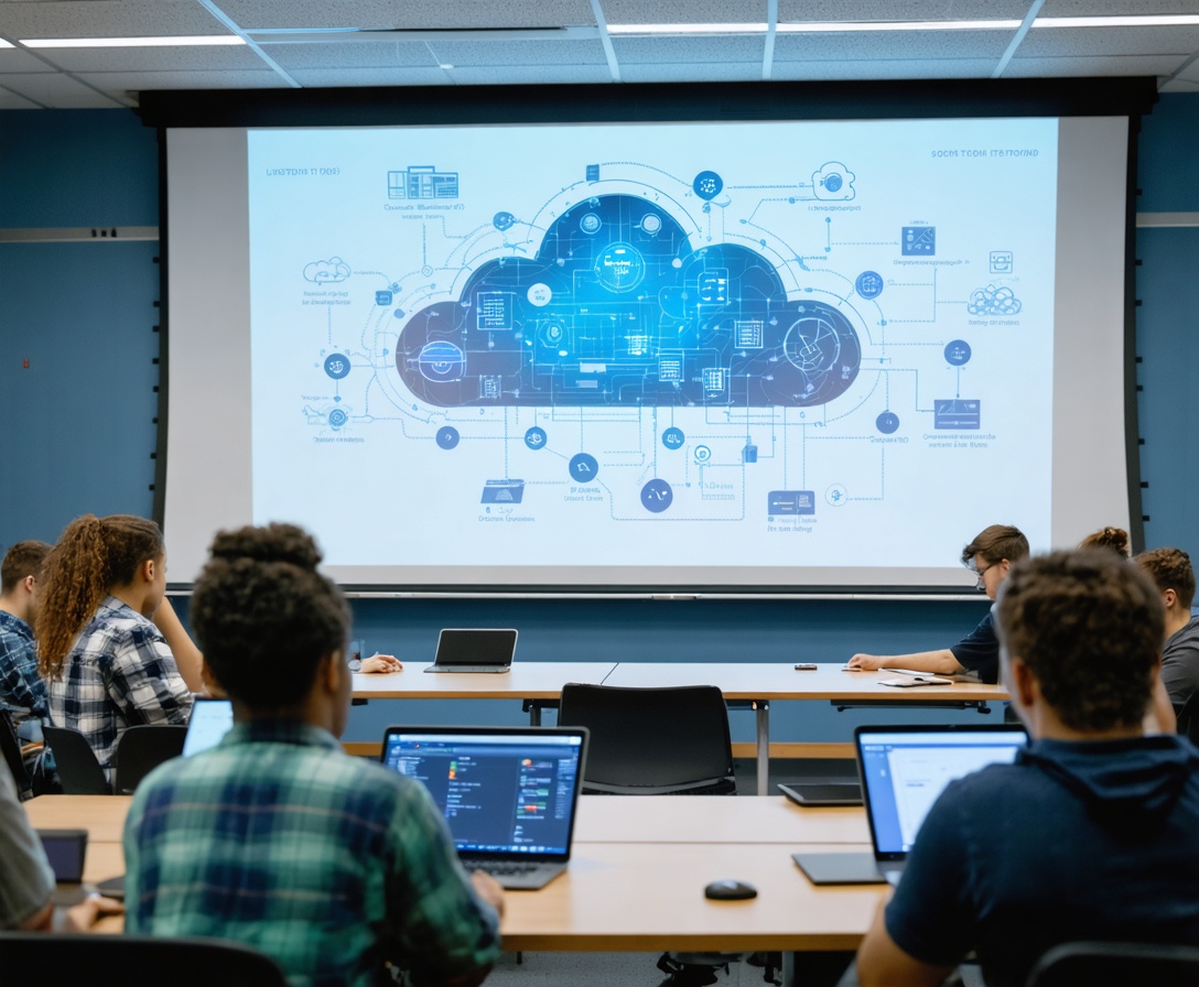 Students collaborating on complex software projects in our Austin classroom