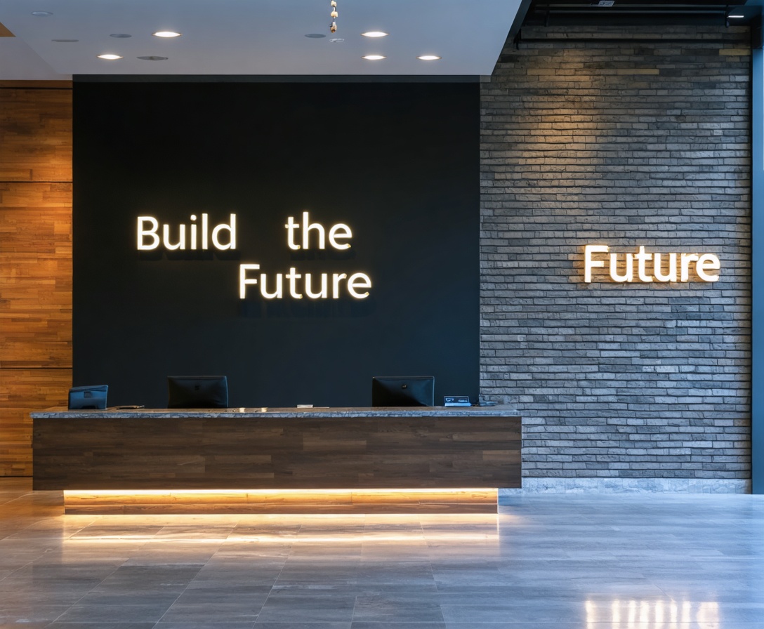 The sleek, minimalist lobby of Future Developer Skills Academy in Austin